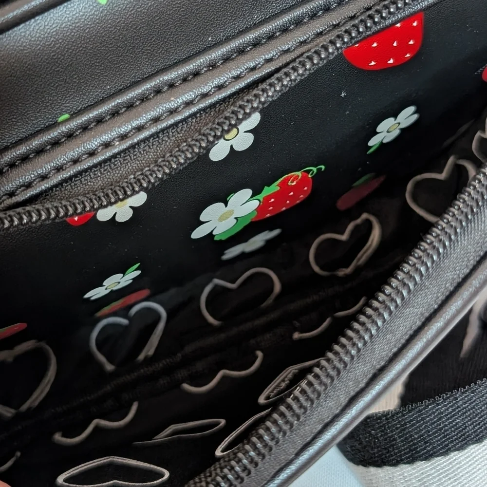 Luv Betsey Johnson Black Strawberry And Daisy Multiple Charm Crossbody Bag - Picture 7 of 9